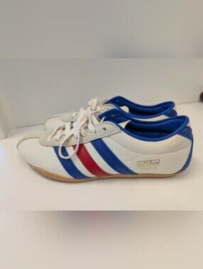 adidas White Sneakers with Blue and Red Stripes